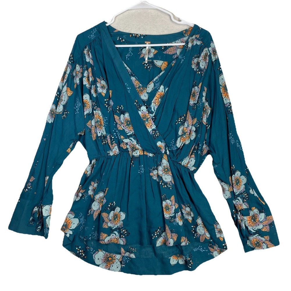 Free People Tuscan Dreams Printed Tunic Floral Top Womens XS Blue Boho Blouse